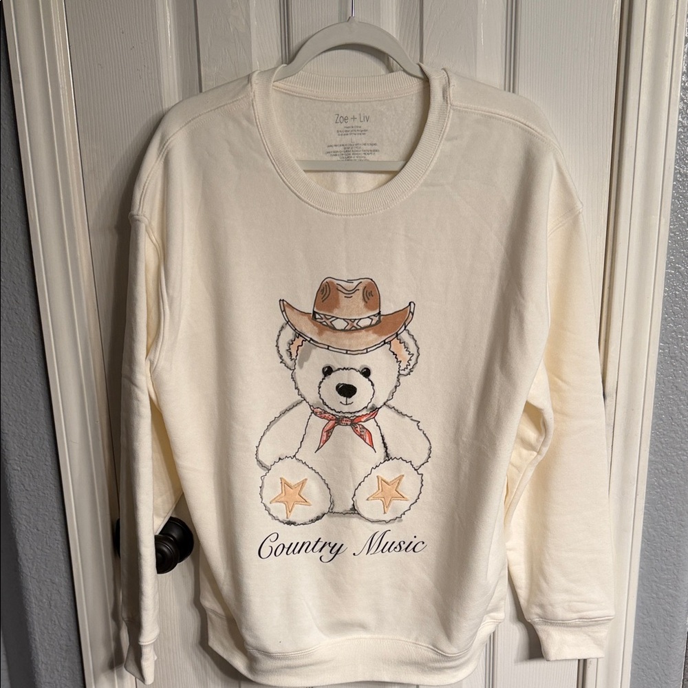 Zoe + Liv Cream Country Music Teddy Bear Sweatshirt